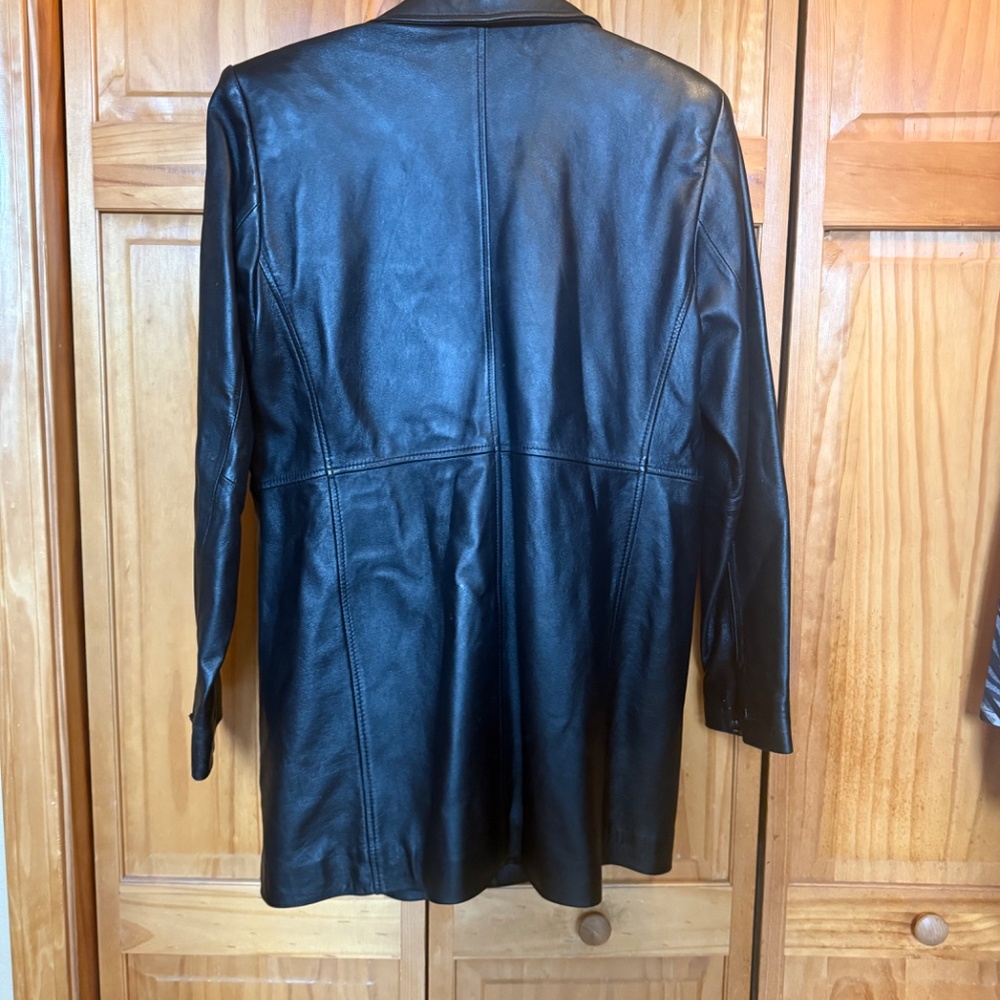 Alfani Black Genuine Leather Mid-Length Car Coat - Women's Large - Picture 3 of 6